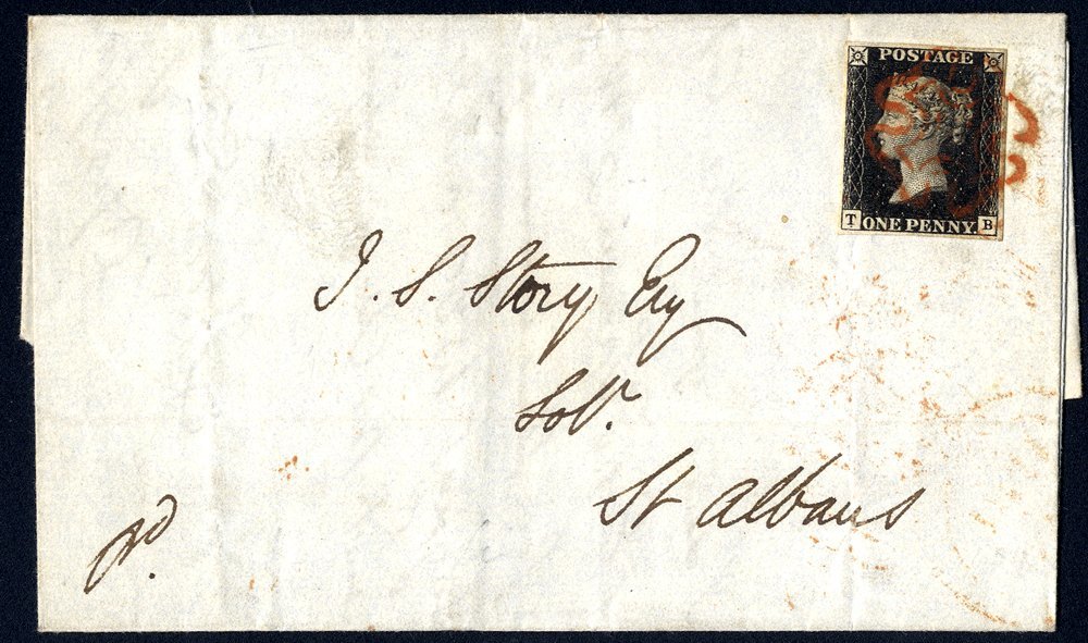 1841 Jan 20th Cover From Luton To St. Albans, Franked Pl.9 TB, Four Good Margins, Tied Fine Red MC, Reverse With Luton D - Altri & Non Classificati