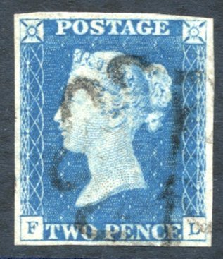 Plate 1 FD Watermark Inverted, VFU Four Margined Example With Black MC. Scarce, SG.5wi, Cat. £6250. - Other & Unclassified