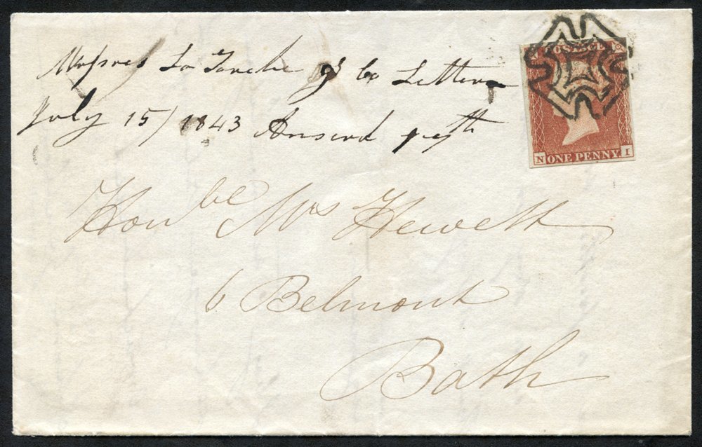 1843 Cover From Dublin To Bath, Franked Pl.20 NI, Good To Large Margins, Well Tied By The Distinctive DUBLIN Maltese Cro - Other & Unclassified