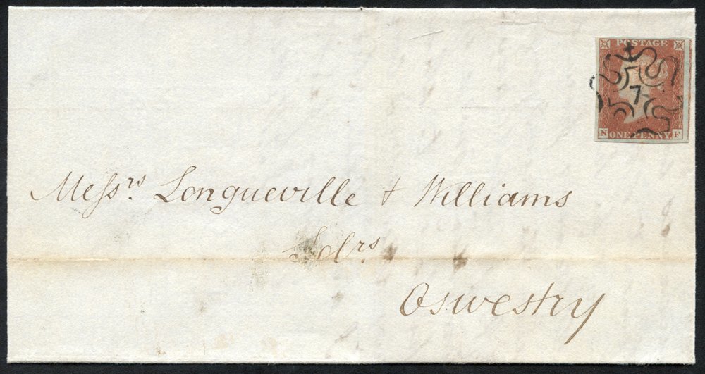 1843 Cover From London To Oswestry, Franked 1841 1d Pl.33 NF, Good To Large Margined Example Tied By A Superb No. 7 In M - Other & Unclassified