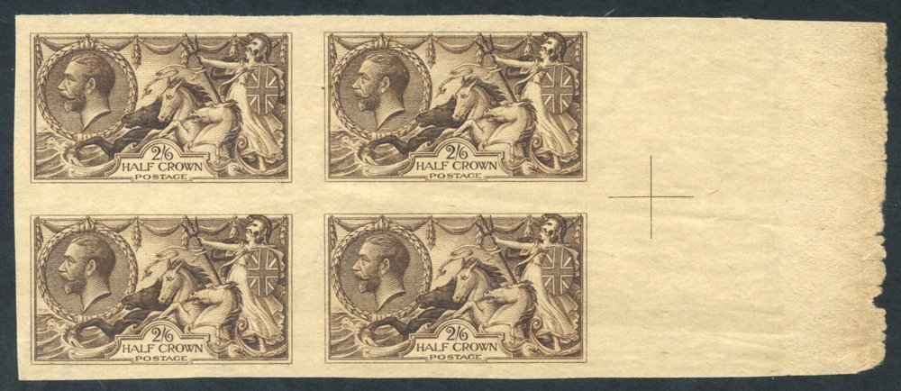 1913 Waterlow 2/6d Plate Proof On Buff Paper In Brown, Right Side Marginal Block Of Four. - Altri & Non Classificati