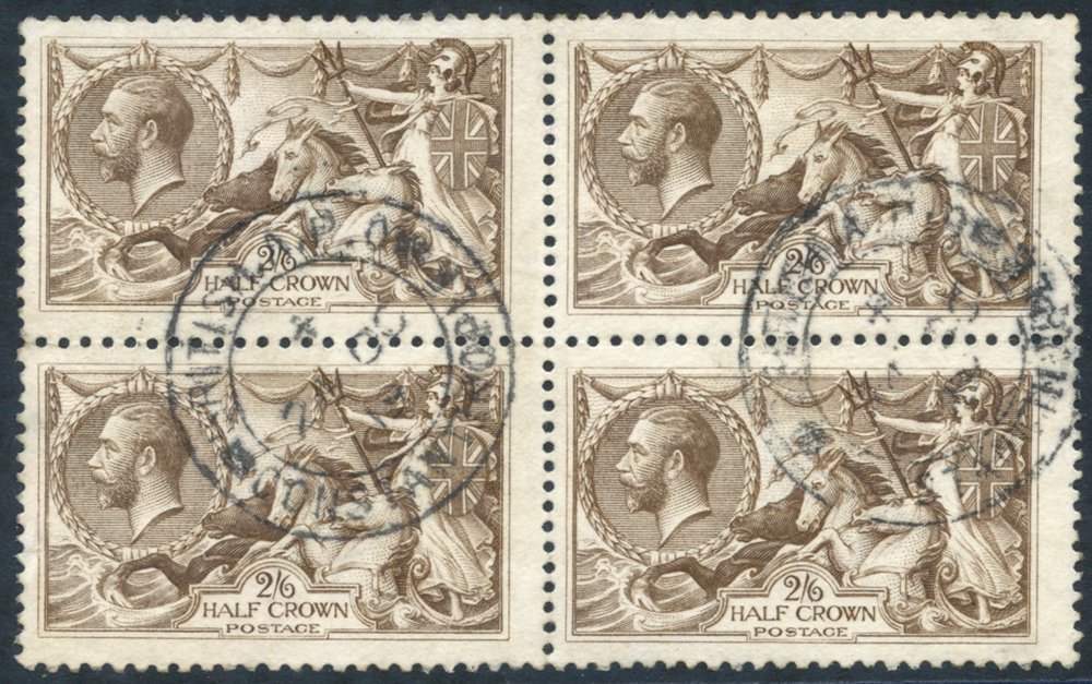 1918 Bradbury 2/6d Brown VFU Block Of Four, Cancelled By A.P.O Constantinople Double Ring C.d.s's, SG.Z185. Cat. £280++ - Other & Unclassified