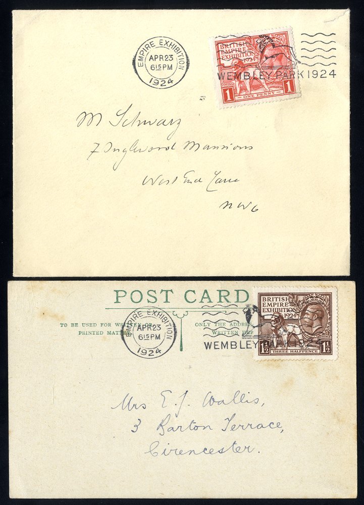 1924 Wembley Exhibition 1d On Cover & 1½d On Postcard, Both Cancelled By WEMBLEY PARK Slogan Cancel On The First Day Of  - Other & Unclassified