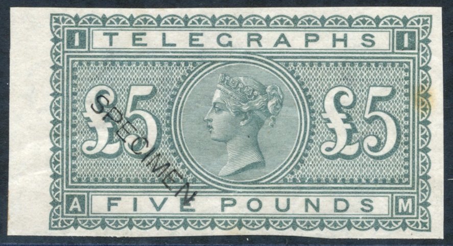 1877 COLOUR TRIAL IMPERF Wmk Shamrock £5 In Grey-green Optd SPECIMEN Type 8, Minor Tone At Right O/w Fine. Cat. £1300 - Altri & Non Classificati