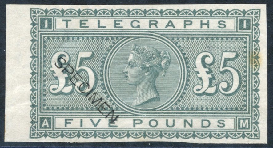 1877 COLOUR TRIAL IMPERF Wmk Shamrock £5 In Grey-green Optd SPECIMEN Type 8, Minor Tone At Right O/w Fine. Cat. £1300 - Autres & Non Classés
