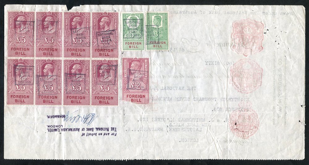 1949-50 Group Of Seven Documents, Variety Of Foreign Bill (KGVI) Franking To £5, Originating From New South Wales & Vict - Altri & Non Classificati