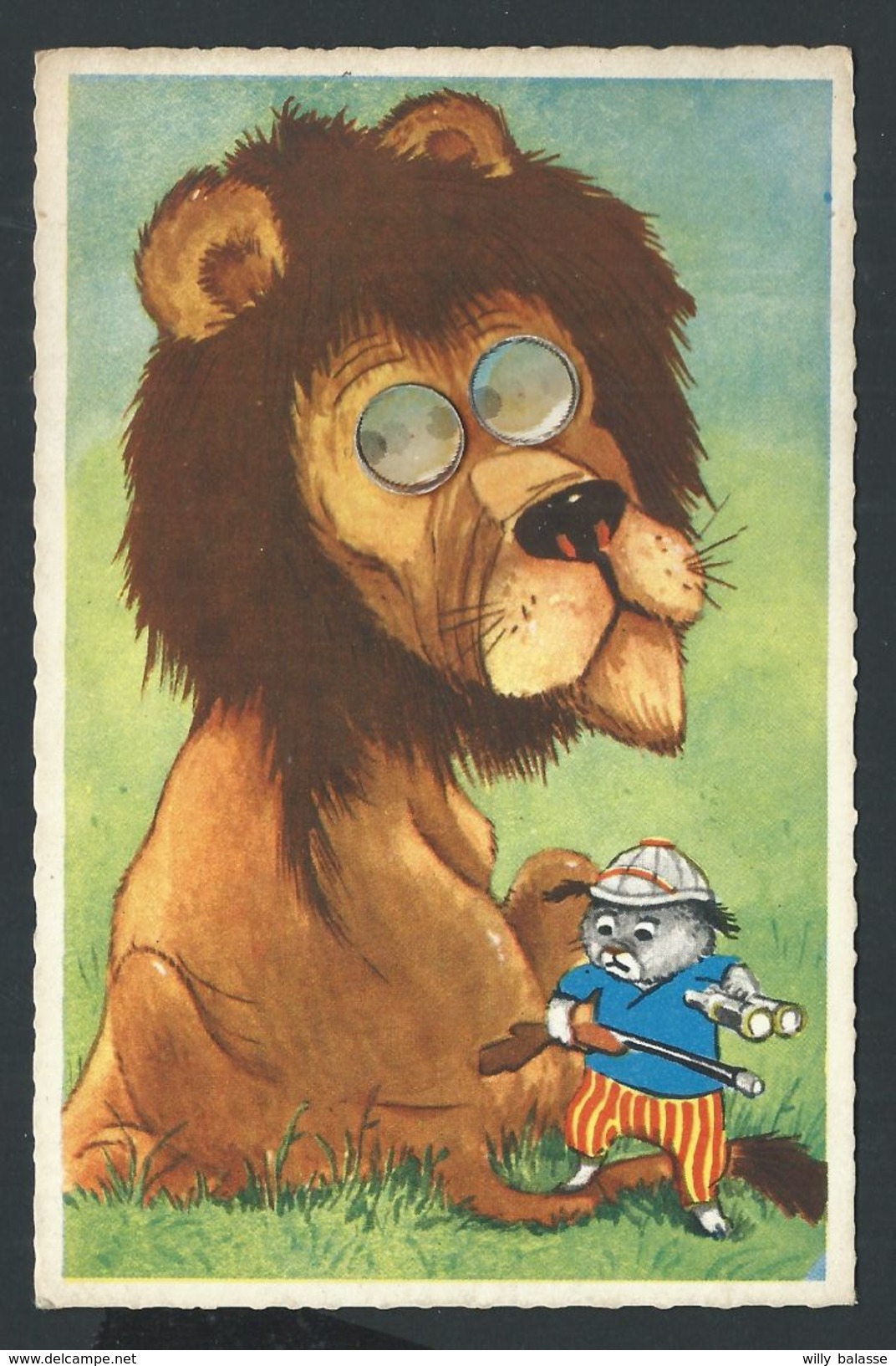 +++  CPA - Carte Fantaisie - Lion - Chasseur - Yeux Changeants   // - Lions