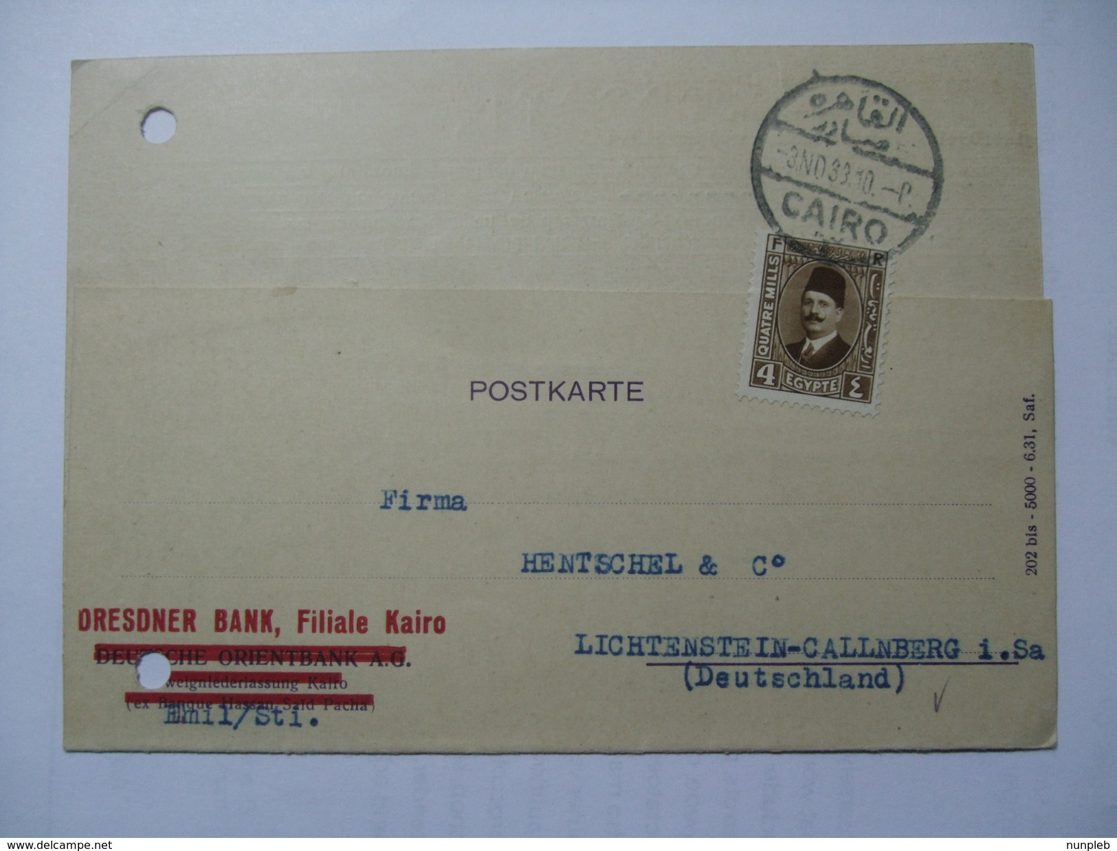 EGYPT - 1933 Postcard Cairo To Lichtenstein Callnberg - Covers & Documents
