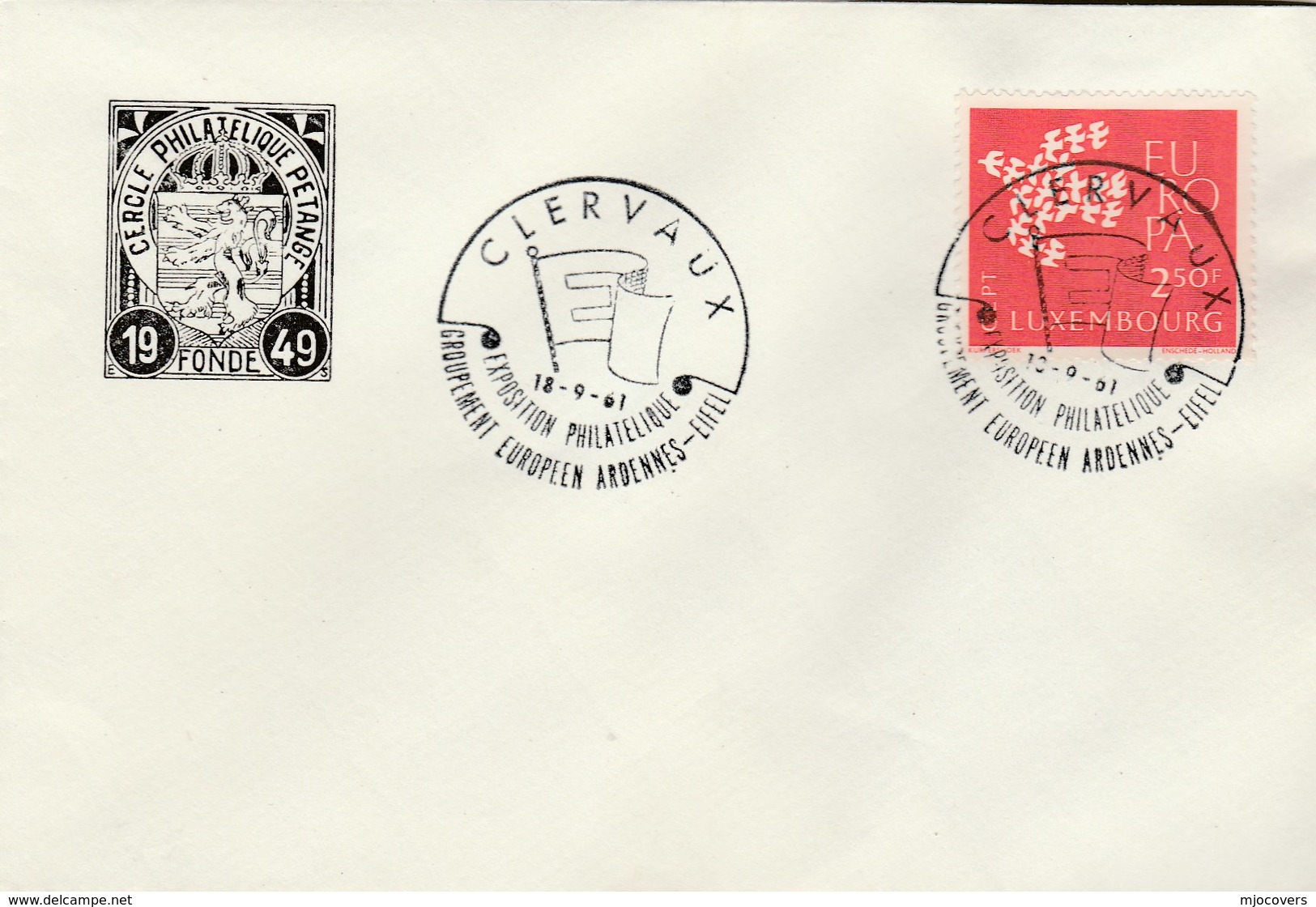 1961 Luxembourg FDC EUROPA By CIrcle Philatelique Petagne,   SPECIAL Pmk CLERVAUX PHILATELIC EXHIBITION Cover Stamps - FDC