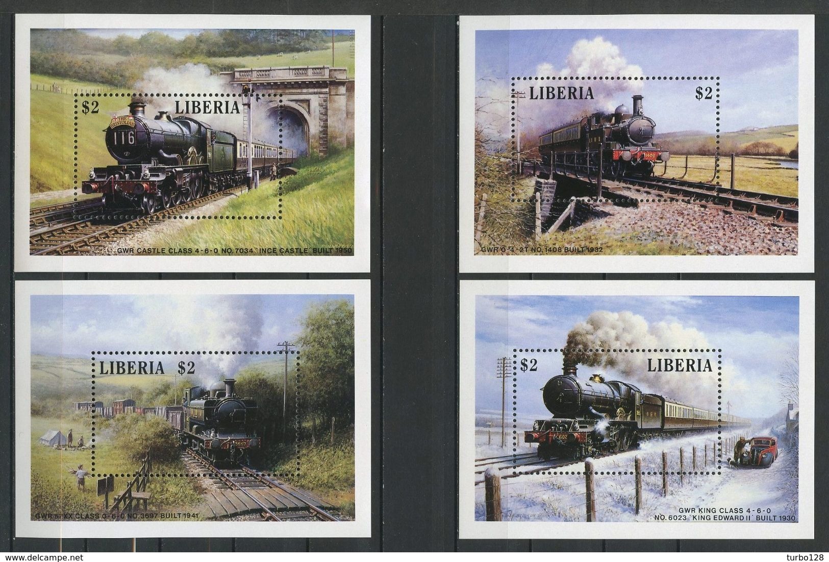 Libéria 1988 Blocs N° 114/117 ** Neufs MNH Superbes Cote 27,50 € Trains Locomotive à Vapeur King Edward II Transports - Liberia