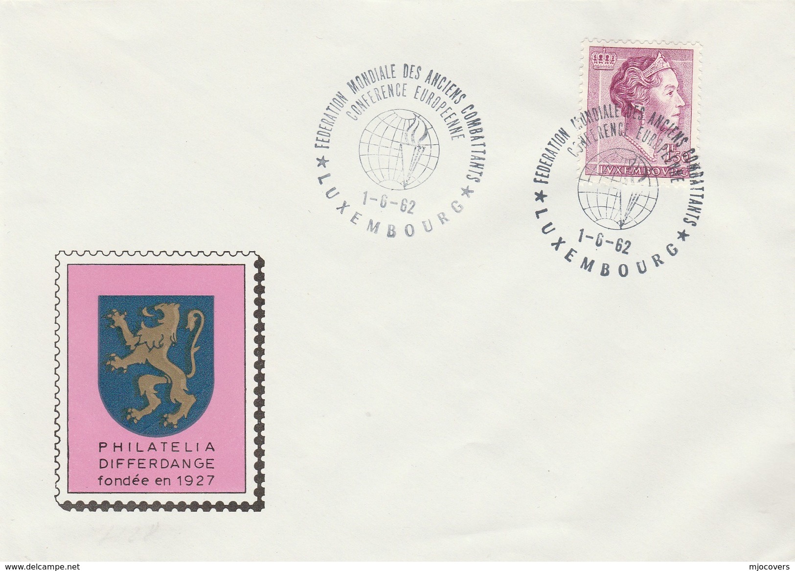 1962 Luxembourg  WORLD VETERANS CONFERENCE EVENT COVER  Anciens Combattants Military Forces Stamps - Lettres & Documents