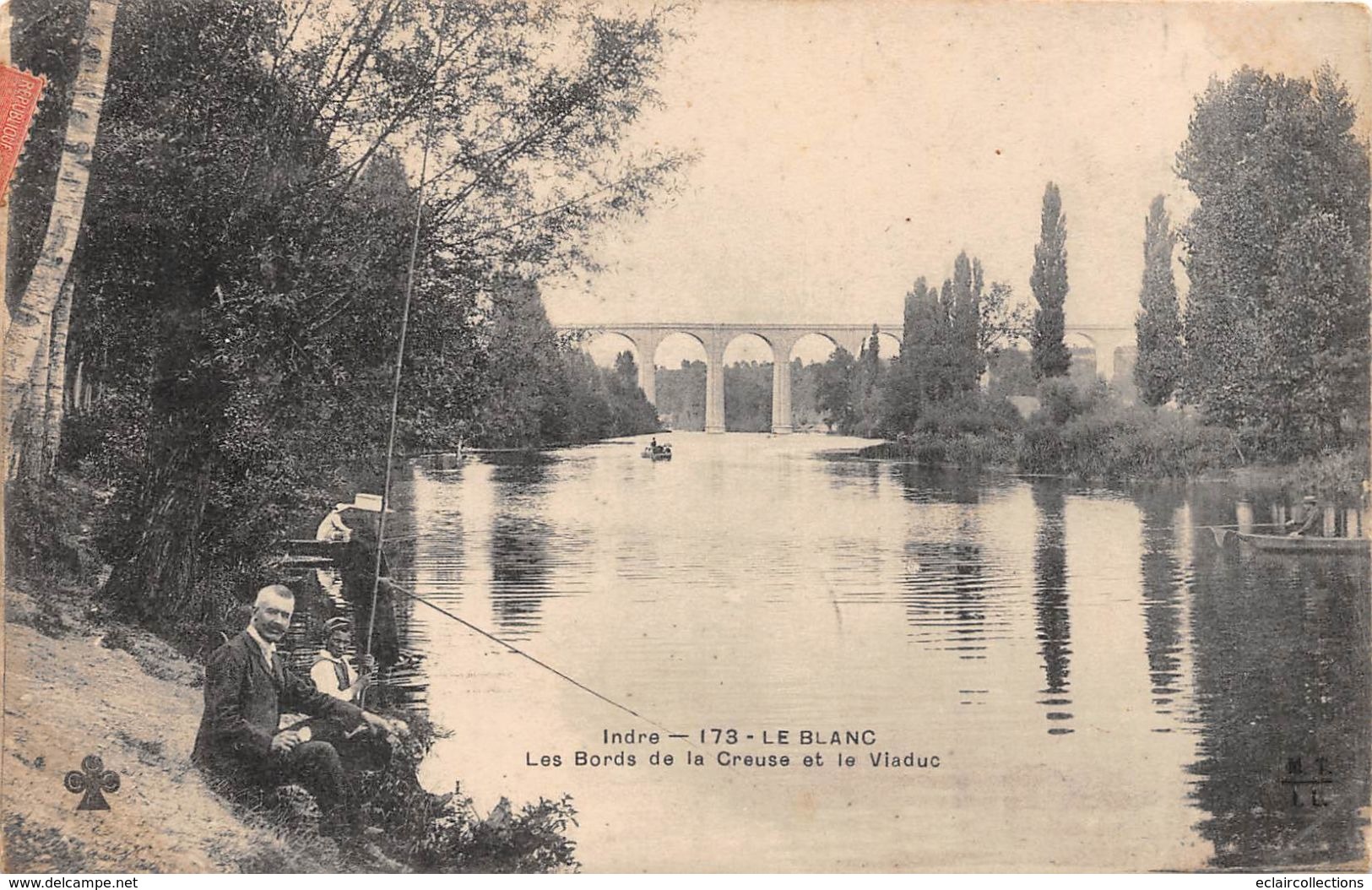 Le Blanc     36       Le Viaduc. Bords De La Creuse . Pêcheurs A La Ligne          (voir Scan) - Le Blanc