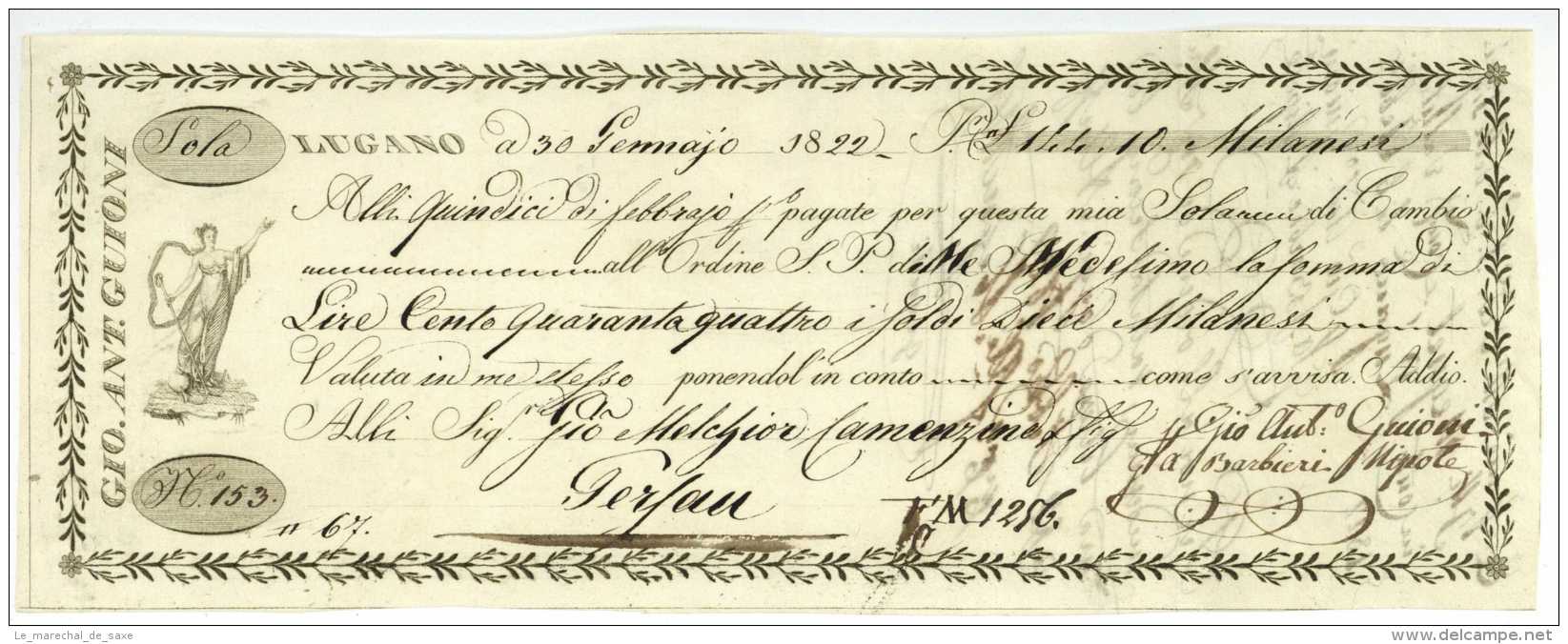 LUGANO Schweiz 1822 Wechsel Für Camenzind In Gersau Guioni Svizzera - Bills Of Exchange