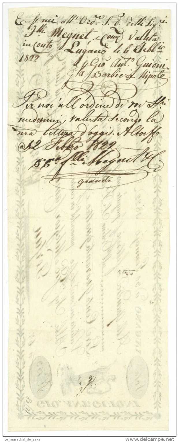 LUGANO Schweiz 1822 Wechsel Für Camenzind In Gersau Guioni Svizzera - Bills Of Exchange