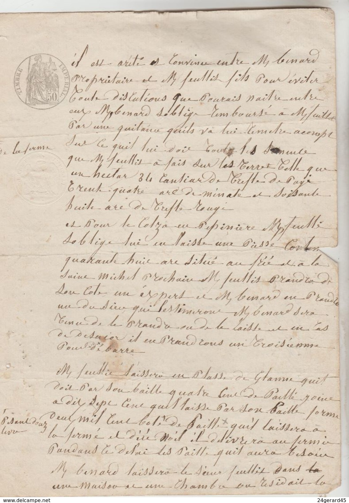 2 DOCUMENTS NOTARIAUX AVEC CACHETS FISCAUX 50 CENTS ET 70 CENTS POUR PAGE DOUBLE DU 10/09/1871 ET 12/04/1856 - Seals Of Generality