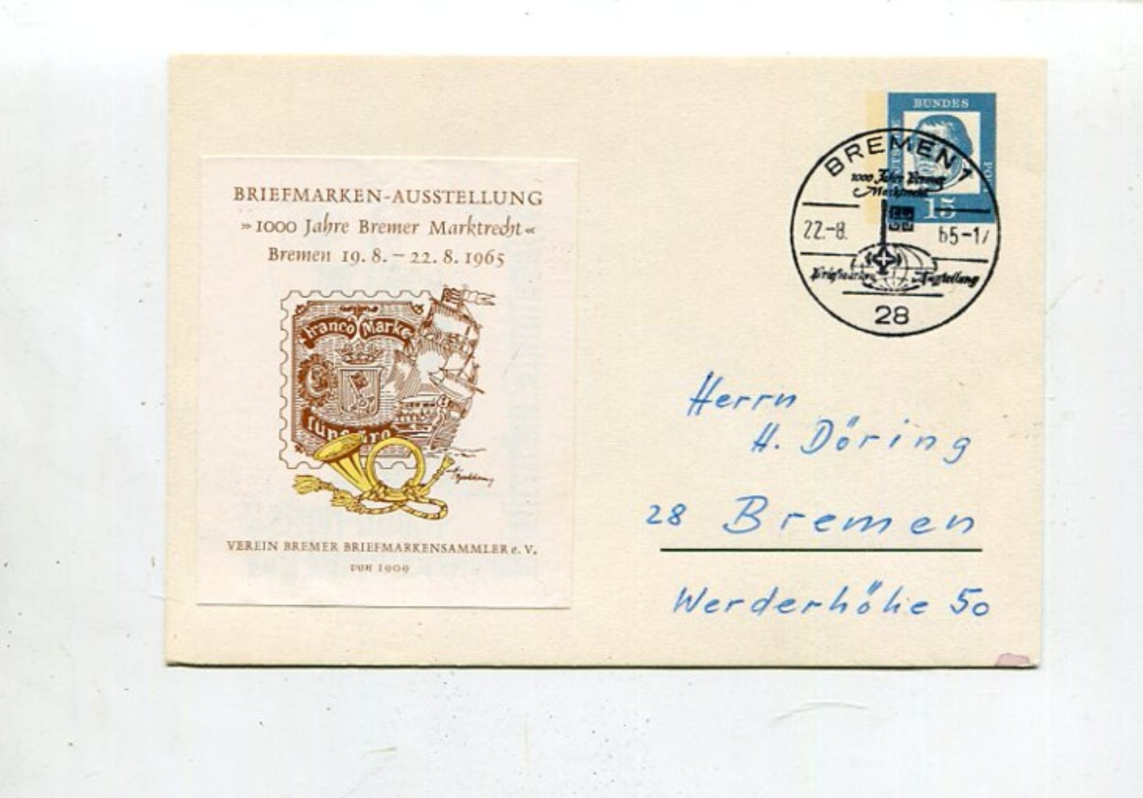 Bundesrepublik Deutschland / 1965 / Privatpostkarte "1000 Jahre Brmer Marktrecht", SSt. Bremen (00854) - Privatpostkarten - Gebraucht