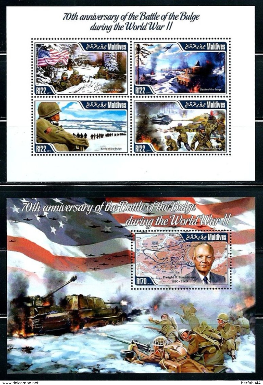 Maldive Islands     "Battle Of The Bulge During The World War II""     Sheet Of 4 & Souvenir Sheet      SC# 3169, 3178, - Maldives (1965-...)