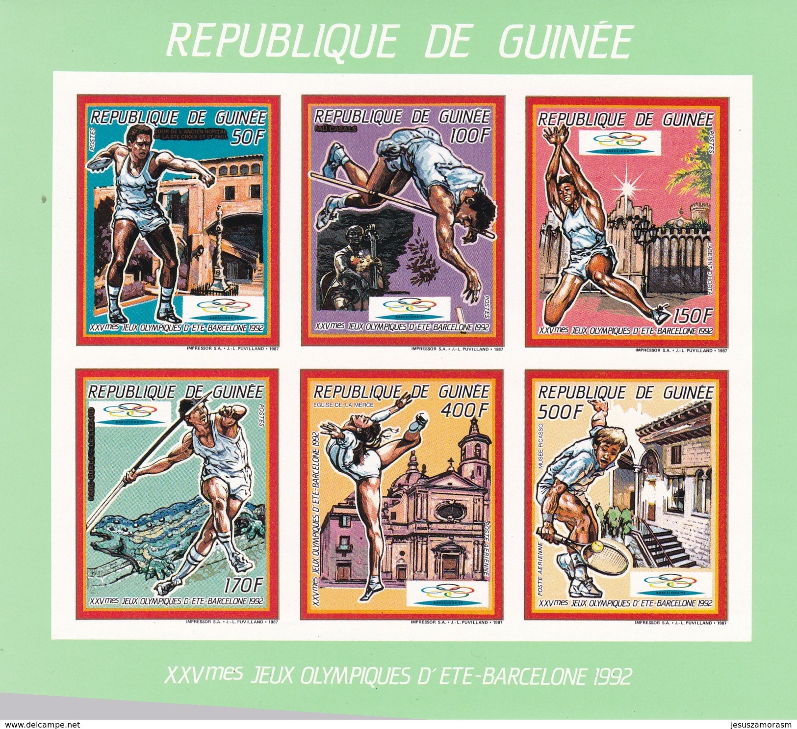 Republica De Guinea Nº Michel 1187B Al 1192B En Hoja Verde SIN DENTAR - Verano 1992: Barcelona