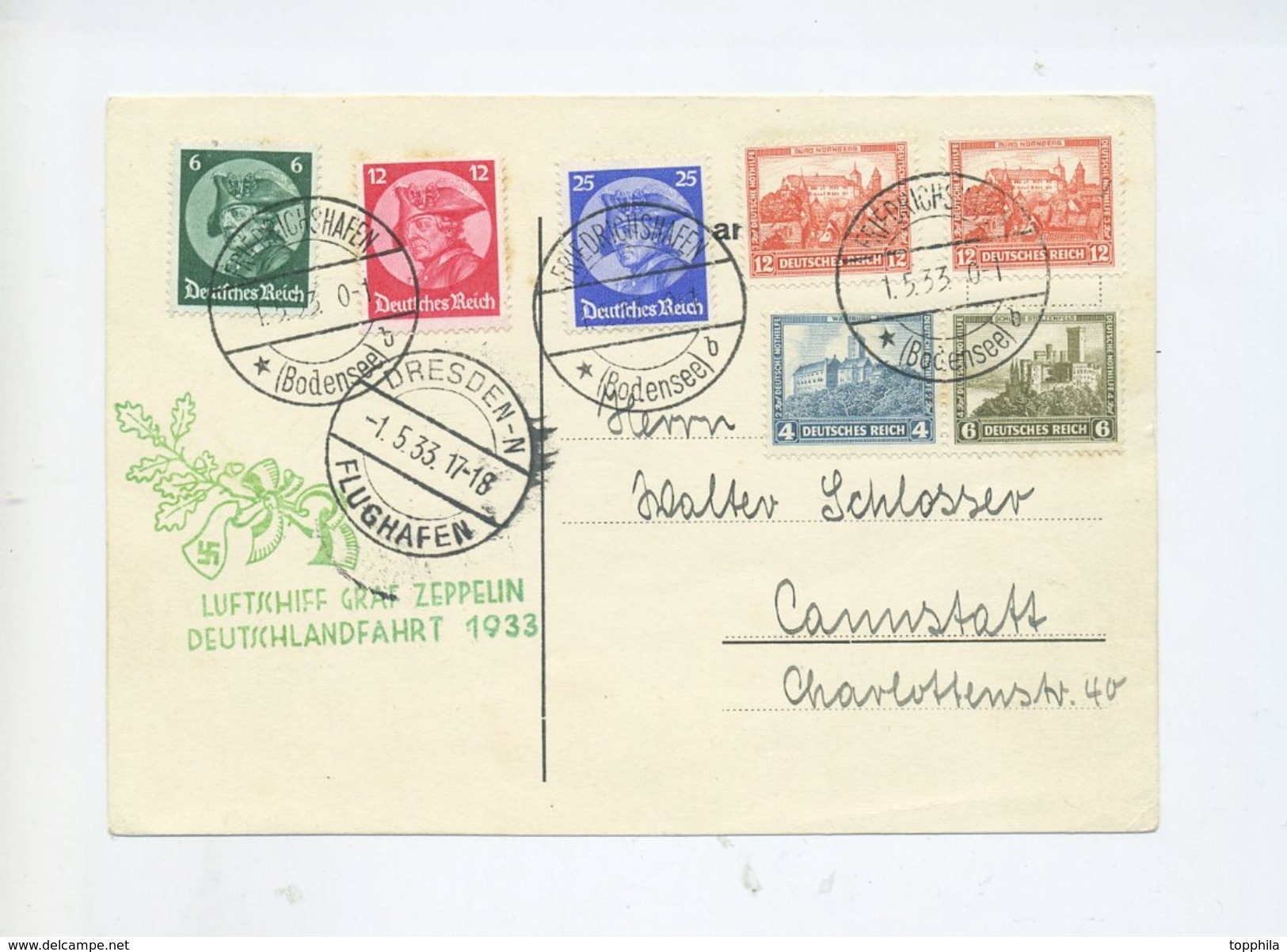 1933 3.Reich Zeppelin LZ 127 Deutschlandfahrt Karte Mit Satzfrankatur MI 479-481 + Mi 476 (2x), W43 Sieger 201Aa - Briefe U. Dokumente