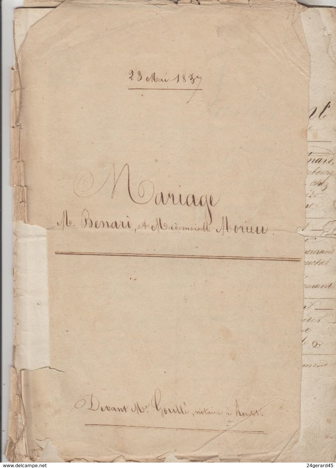 DOSSIER NOTARIAL DE MARIAGE AVEC 4 CACHETS FISCAUX ROYAUX 1,25 F POUR PAGES DOUBLES DU 3/06/1837 - Cachets Généralité