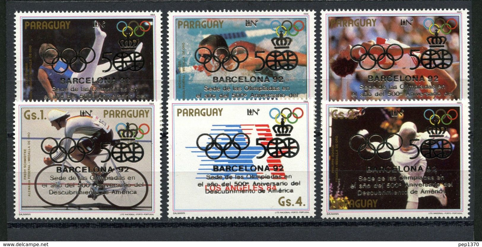 PARAGUAY 1987 - OLYMPICS BARCELONA 92 - YVERT Nº 2280-2285 - MICHEL 4072-4077 - SCOTT 2199 - OVERPRINT 500 ANIVERSARY - Jumping