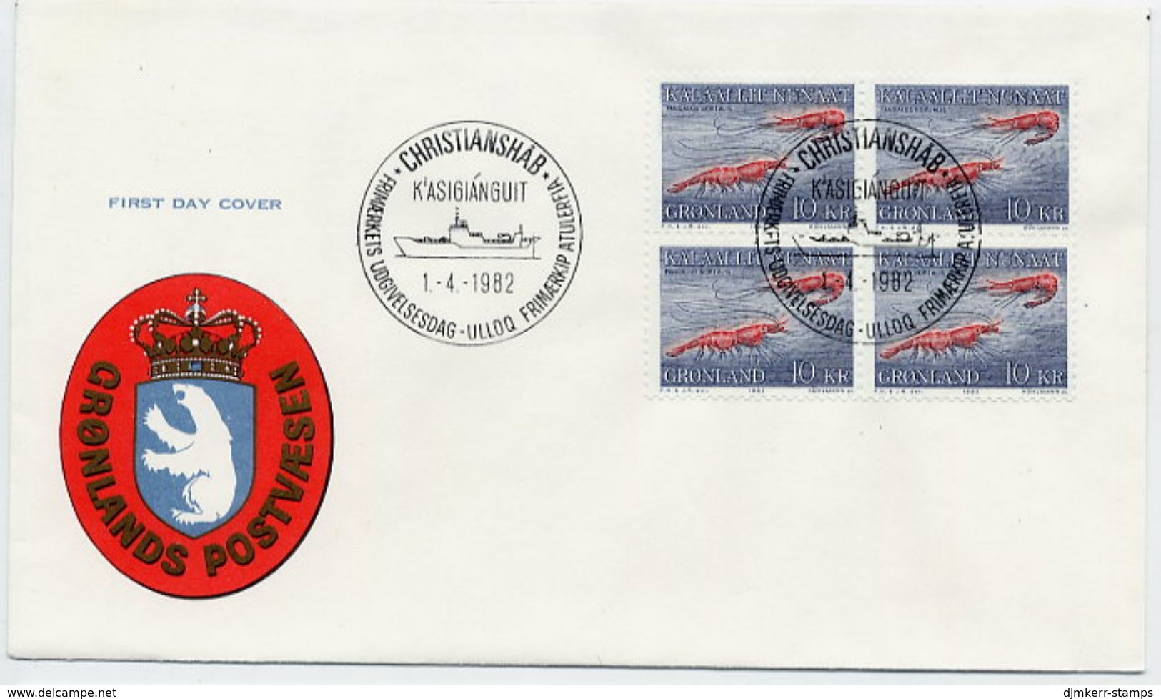 GREENLAND 1982 Shrimps 10 Kr. Definitive Block Of 4 On FDC.  Michel  133 - FDC