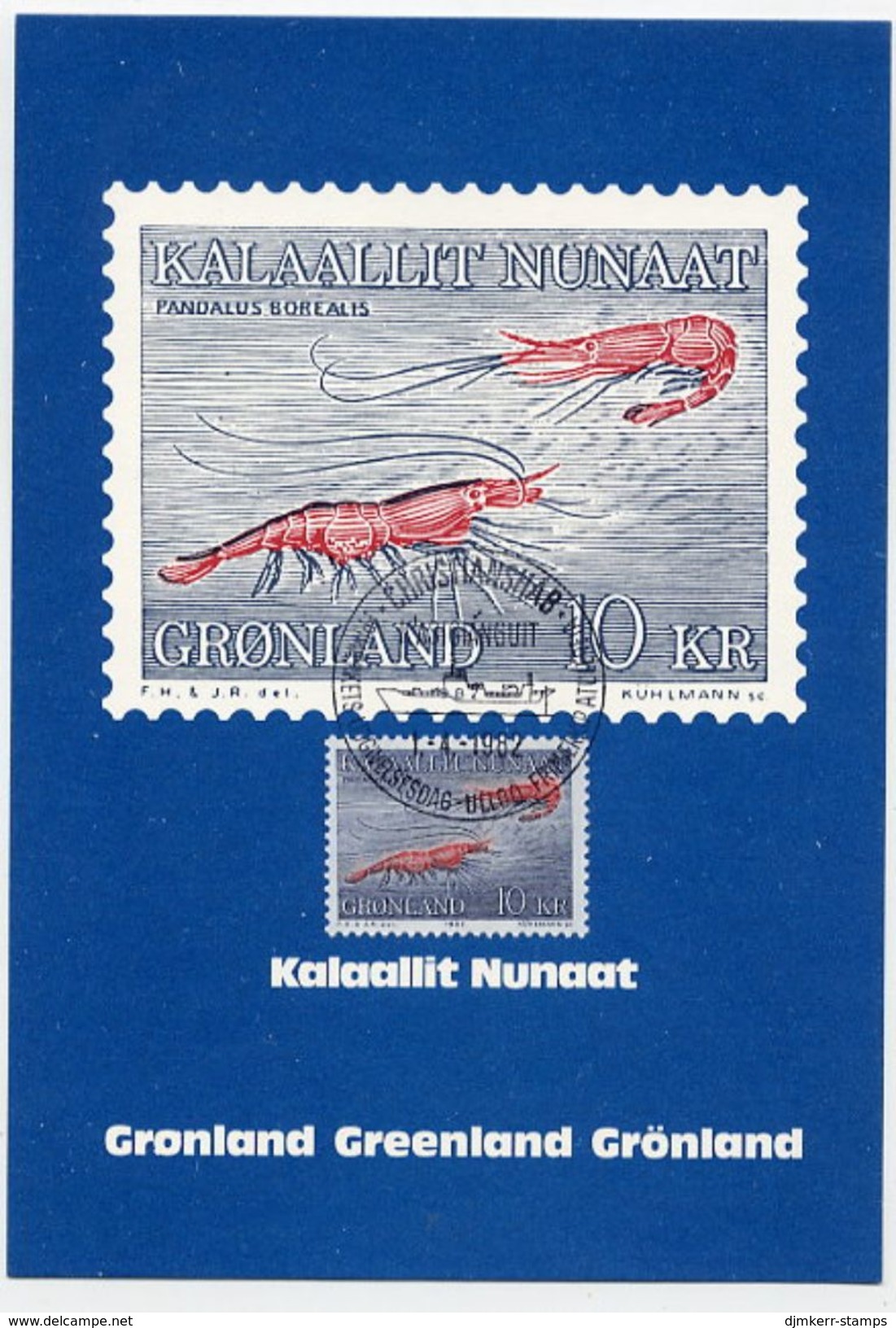 GREENLAND 1982 Shrimps 10 Kr. Definitive On Maximum Card.  Michel  133 - Maximumkarten (MC)