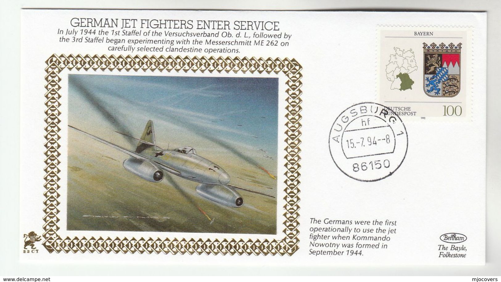 1994 GERMANY Very Ltd EDITION COVER Anniv KOMMANDO NOWOTNY JET FIGHTER WWII Event  Aviation Stamps - WW2