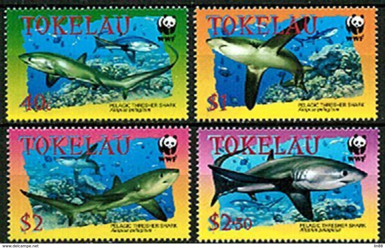 Tokelau 2002 Endangered Pelagic Thresher Shark Set Of 4 MNH - Unused Stamps