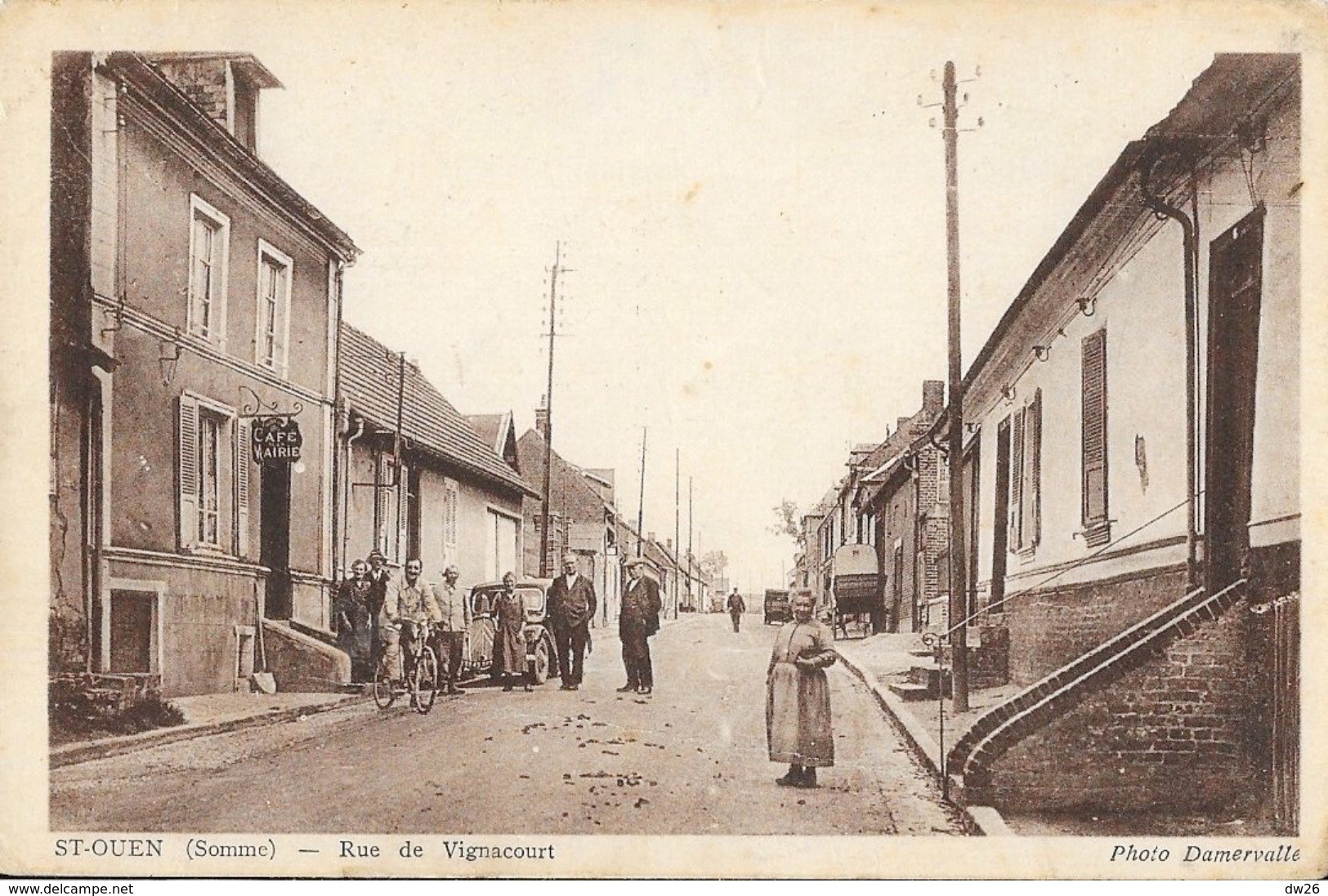 St Saint-Ouen (Somme) - Rue De Vignacourt, Café De La Mairie 1936 - Photo Damervalle, Carte Animée - Saint Ouen