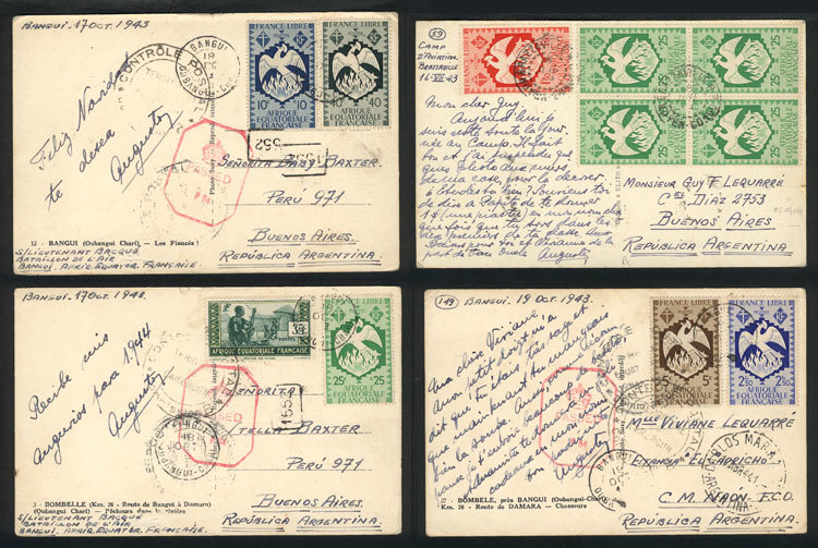 FRENCH EQUATORIAL AFRICA: 4 Postcards Sent From Bangui (3) And Brazzaville To Argen - Covers & Documents