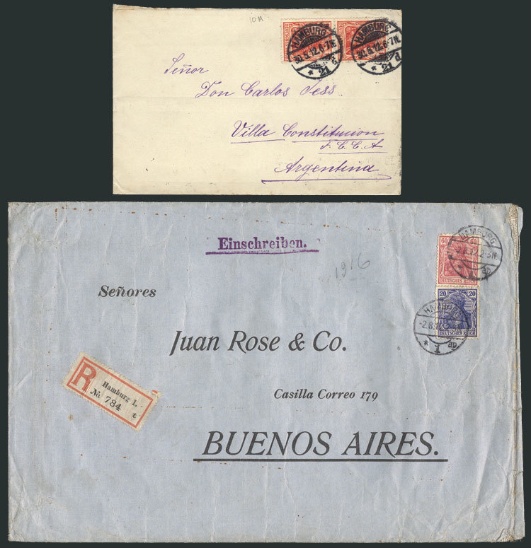 GERMANY: 2 Covers Sent To Argentina In MAY And AUG/1912, One Registered, Fine Quali - Andere & Zonder Classificatie