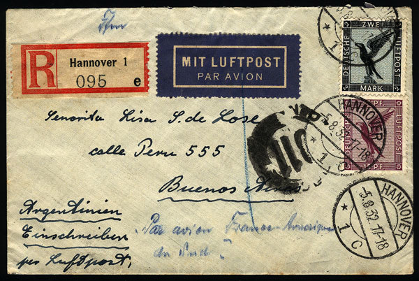 GERMANY: Registered Airmail Cover Sent From Hannover To Argentina On 5/AU/1932 By A - Autres & Non Classés