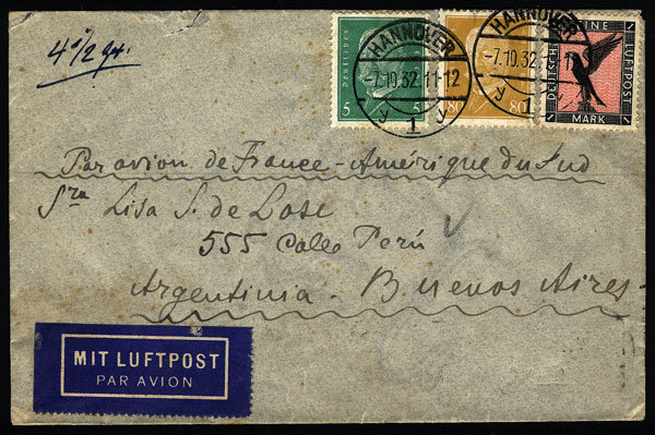 GERMANY: Airmail Cover Sent From Hannover To Argentina On 7/OC/1932 By Air France, - Other & Unclassified