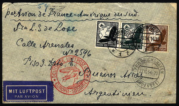 GERMANY: Airmail Cover Sent From Hannover To Argentina On 26/OC/1934 Franked With - Andere & Zonder Classificatie