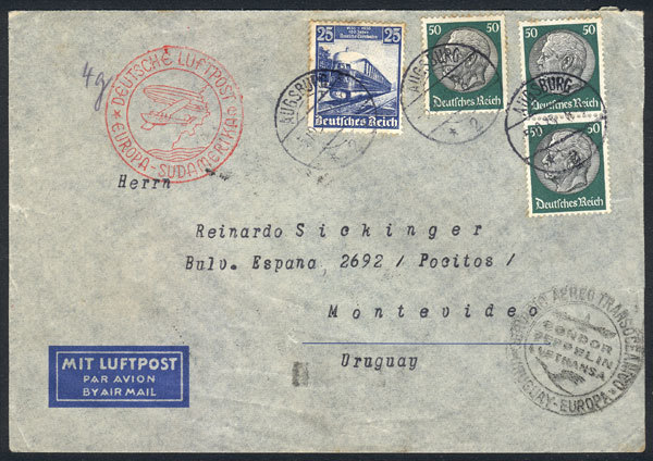 GERMANY: Cover Franked With 1.75Mk., Sent From Augsburg To Uruguay On 5/OC/1935, Wi - Other & Unclassified