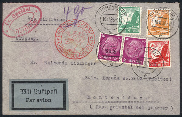 GERMANY: Cover Franked With 1.75Mk., Sent From Pforzheim To Uruguay On 16/NO/1935, - Other & Unclassified