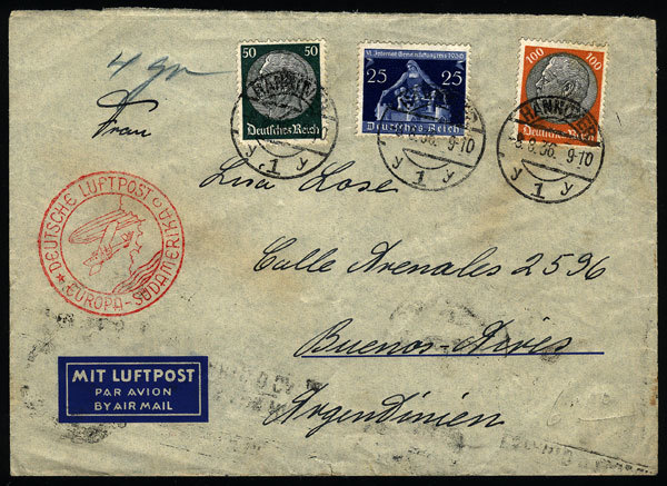 GERMANY: Airmail Cover Sent From Hannover To Argentina On 8/AU/1936 With Handsome P - Andere & Zonder Classificatie