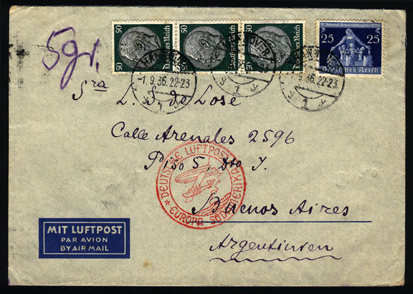 GERMANY: Airmail Cover Sent From Hannover To Argentina On 1/SE/1936 With Nice Posta - Autres & Non Classés