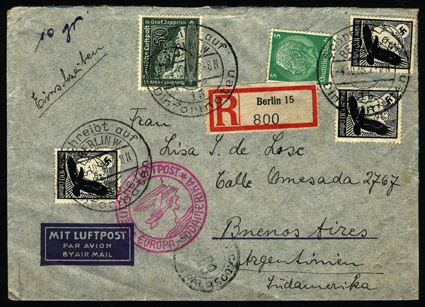 GERMANY: Registered Airmail Cover Sent From Berlin To Argentina On 4/OC/1938 Franke - Andere & Zonder Classificatie