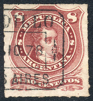 ARGENTINA: GJ.49, 8c. Rivadavia Rouletted, With Rectangular Datestamp Of SALADILLO, - Andere & Zonder Classificatie