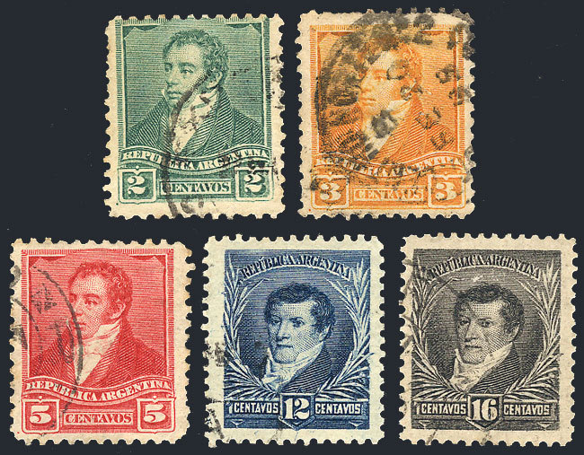 ARGENTINA: GJ.139 + Other Values, Lot Of 5 Used Stamps UNWATERMARKED Variety, Very - Autres & Non Classés