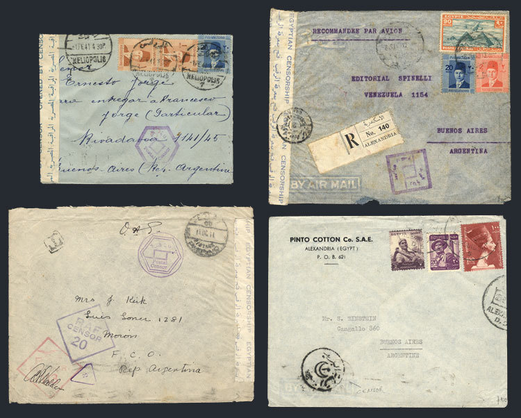 EGYPT: 4 Covers Sent To Argentina Between 1941 And 1945, All With Interesting CENSO - Andere & Zonder Classificatie