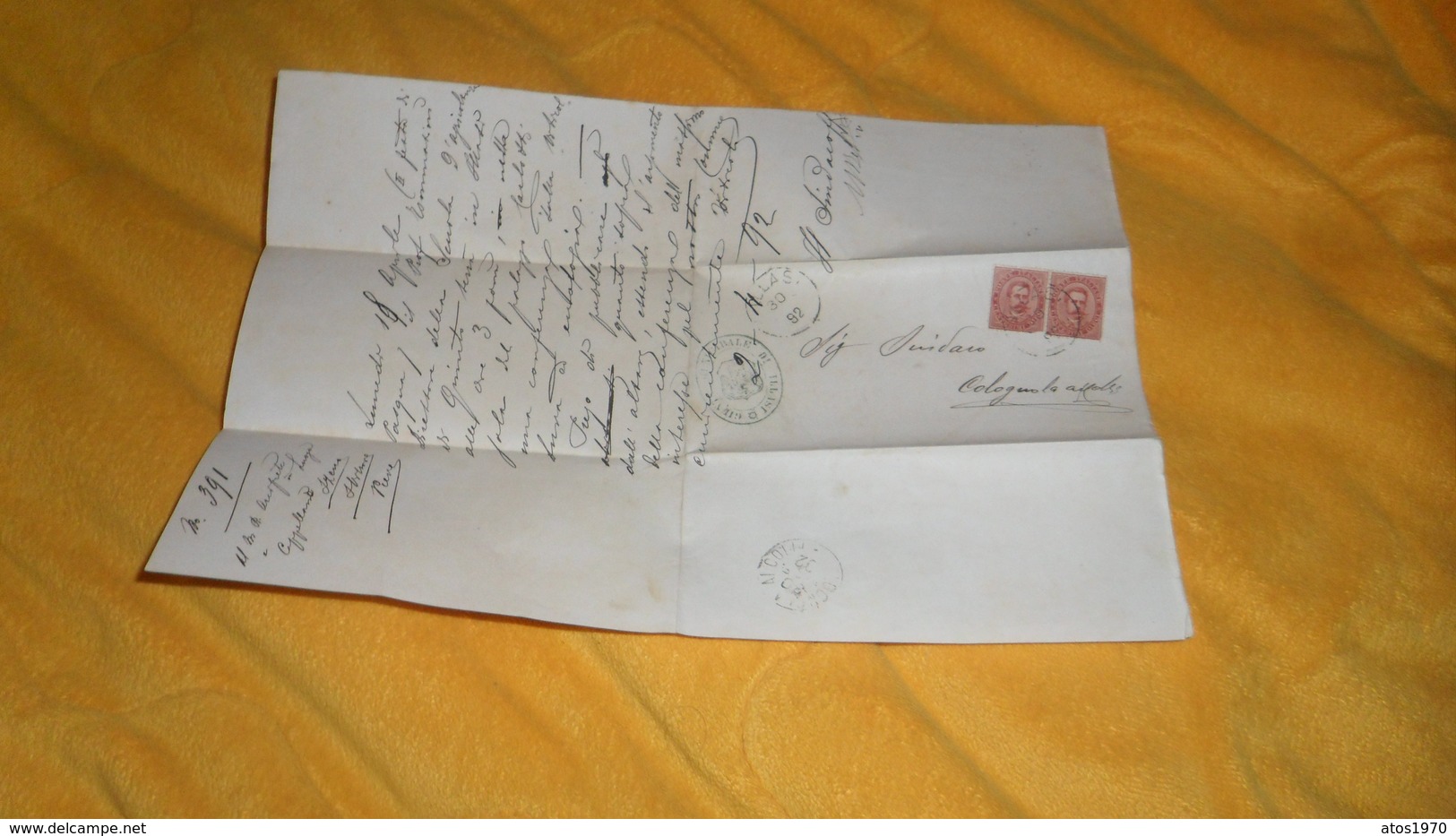 LETTRE ANCIENNE DE 1892. / ITALIE ILLASI A COLOGNOLA AI COLLI. / CACHETS DONT MUNICIPALE ILLASI. + TIMBRES X2. - Storia Postale