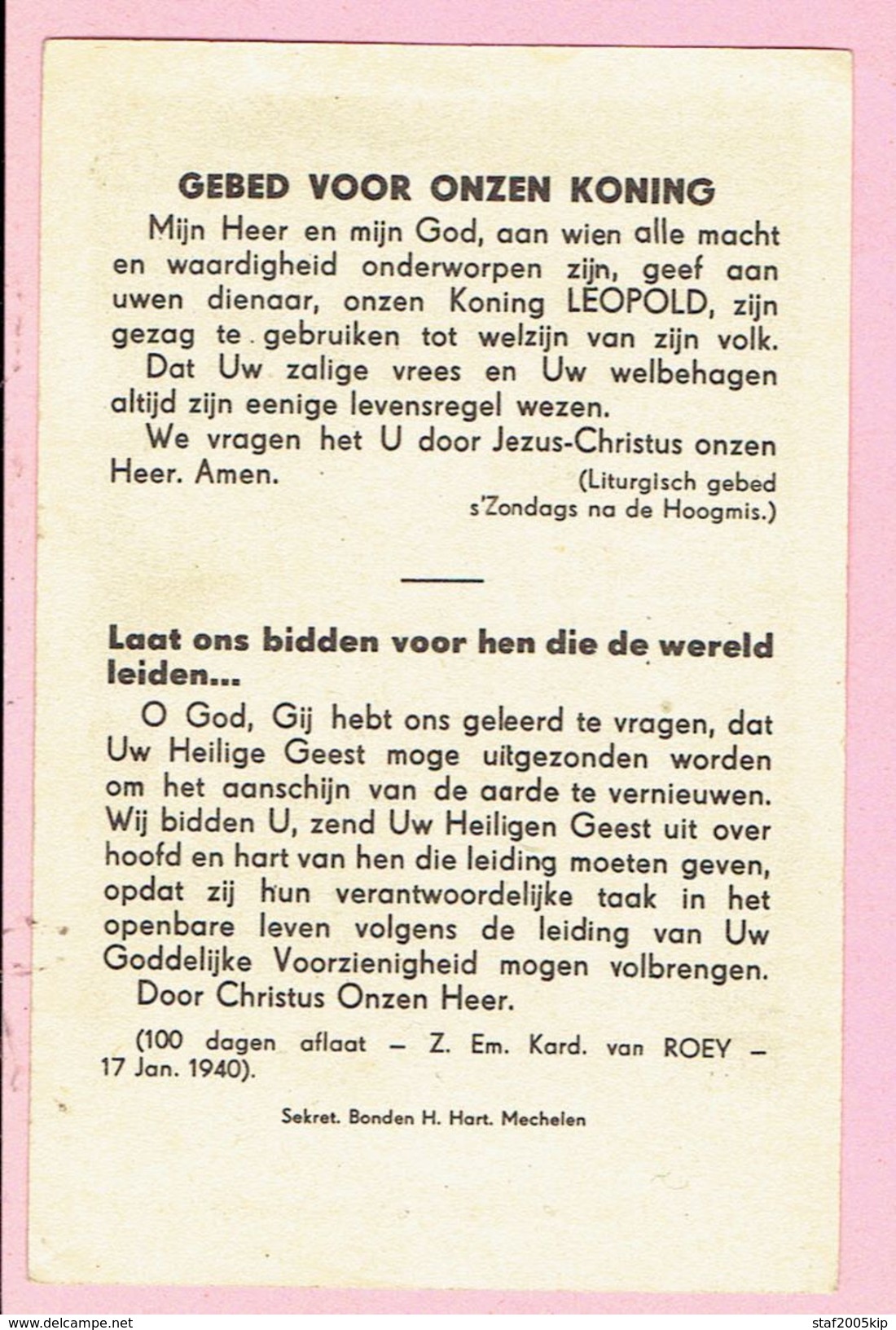 Bidprentje - Gebed Voor Koning LEOPOLD 1940 - Devotieprenten