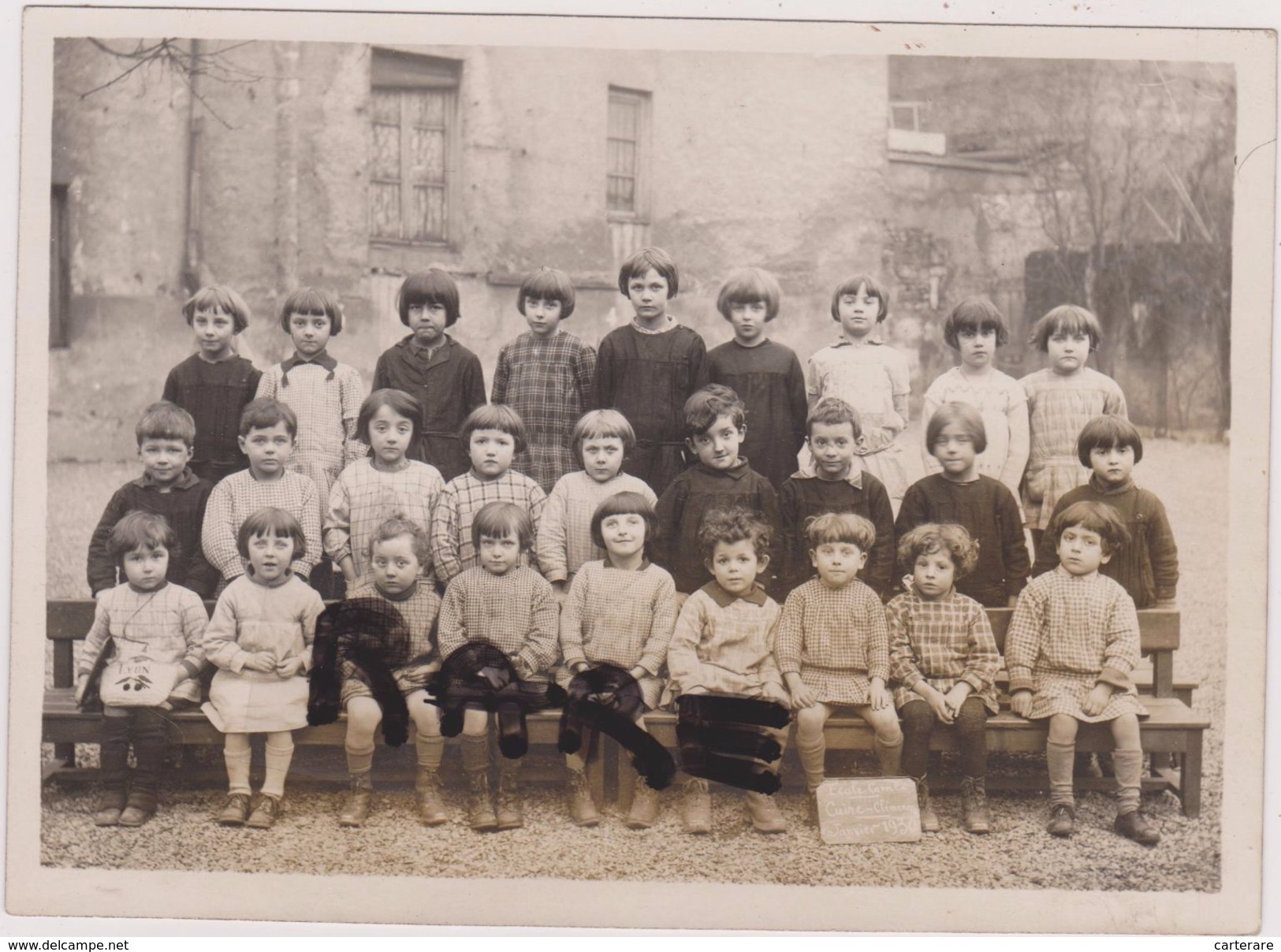 PHOTO ANCIENNE DE CLASSE,69,RHONE,LYON,ECOLE CUIRE CLEMENCEAU,CALUIRE ET CUIRE,95 QUAI CLEMENCEAU,JANVIER 1930,RARE - Places