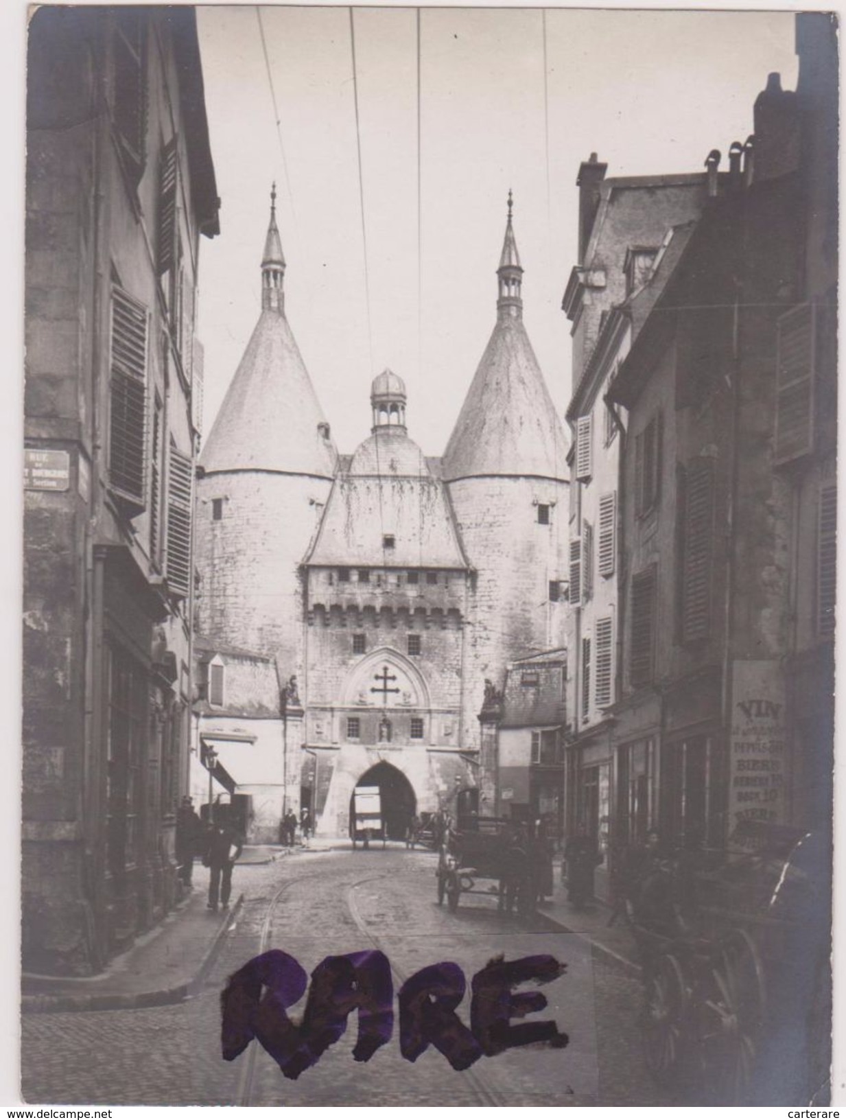 PHOTO ANCIENNE 1906,54,NANCY,MEURTHE ET MOSELLE,PORTE DE LA CRAFFE,14 EME SIECLE,GOTHIQUE,COMMERCE DE VIN,RAIL,PAVES - Places