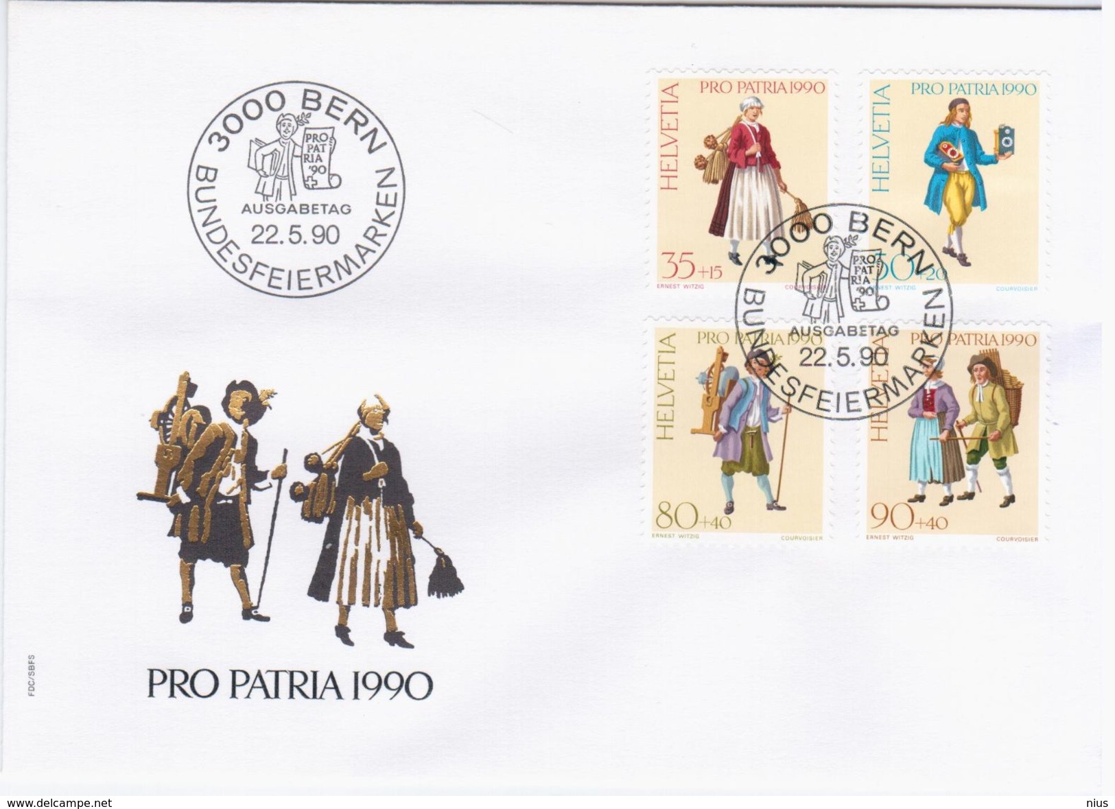 Switzerland Swiss Schweiz Svizzera Helvetia 1990 FDC  Bern Costumes Pro Patria - FDC