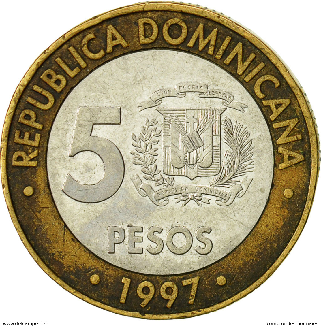 Monnaie, Dominican Republic, 5 Pesos, 1997, TTB, Bi-Metallic, KM:88 - Dominicaanse Republiek