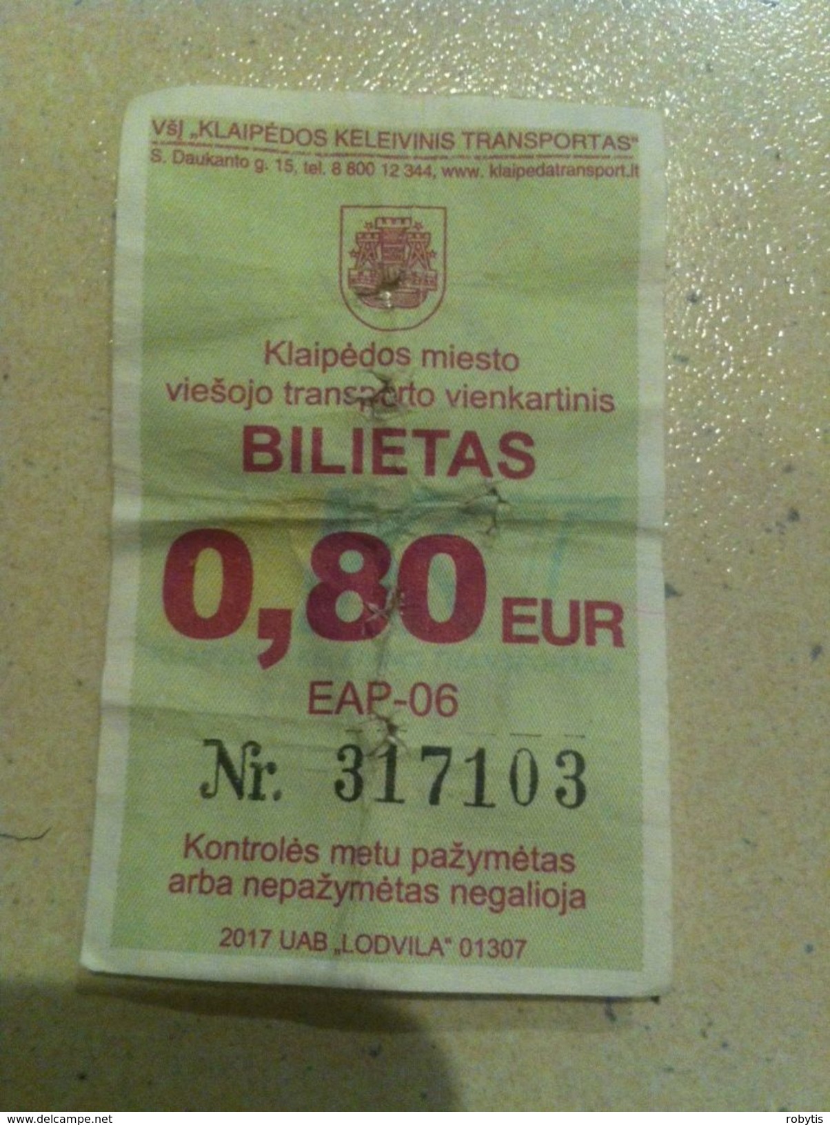 Lithuania Litauen Bus Ticket City Klaipeda Memel 2017 - Europa